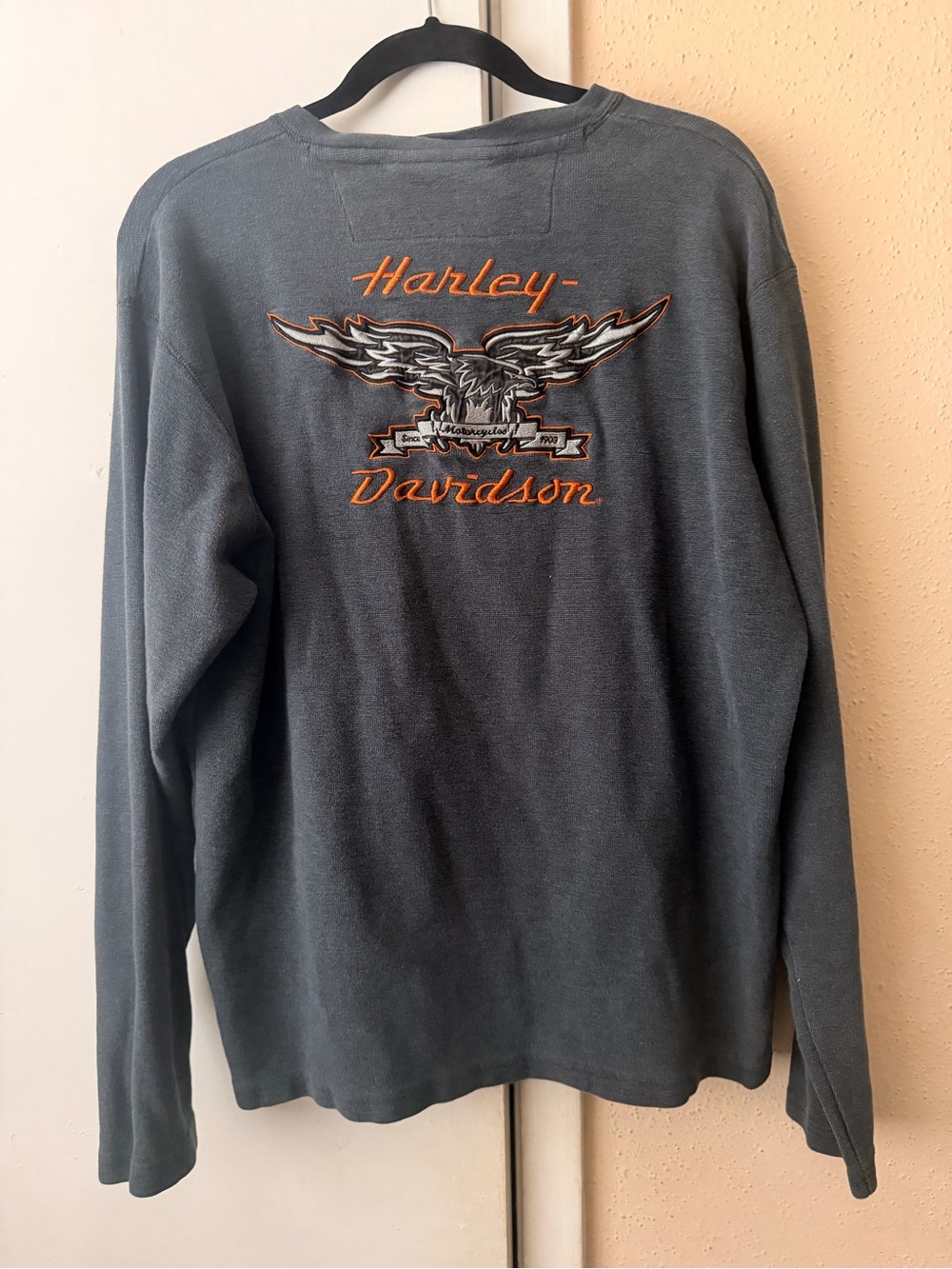 Harley Davidson Men’s Long Sleeve Grey Heavyweight Knit Cotton Henley Sz XL